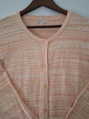 Women's Merona Peach & Cream Striped Button-Up Cardigan Round Neck Size XXL